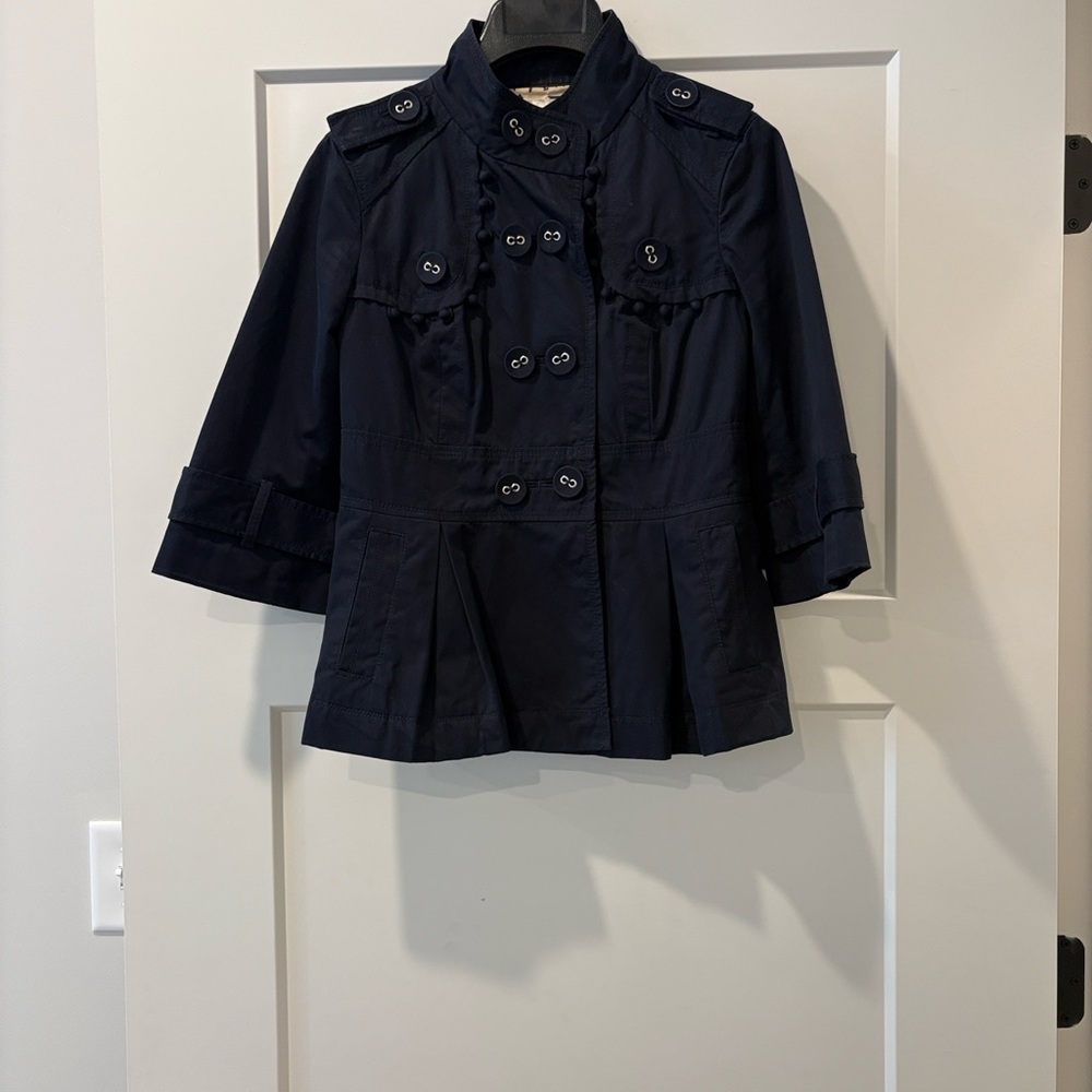 Elegant Leifsdottir Dark Blue Double-Breasted Trench Coat
